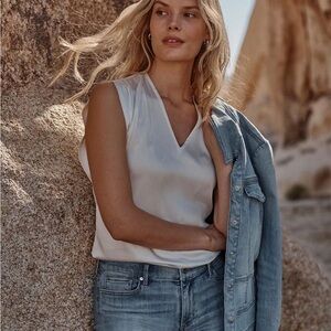 Sleeveless V-neck Ruched Shoulder Shell Top